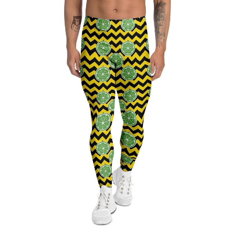 Unbeatable Prices Green Lime And Yellow Zigzag Print Pattern Men's Leggings