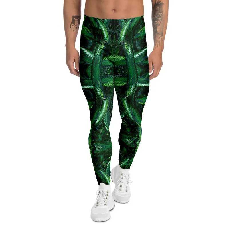 Steals and Deals Green Snake 3D Print Pattern Men's Leggings
