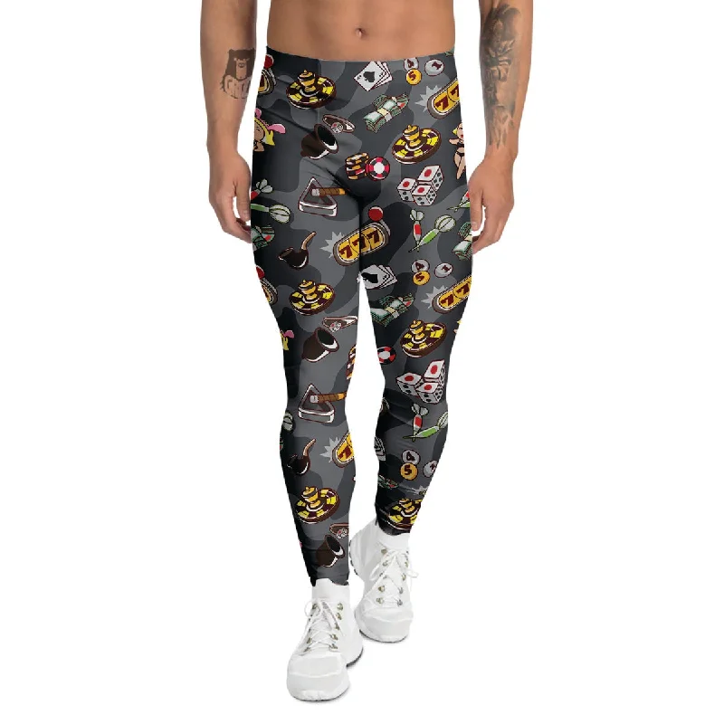 Price Cut Grey Cute Casino Print Pattern Men's Leggings