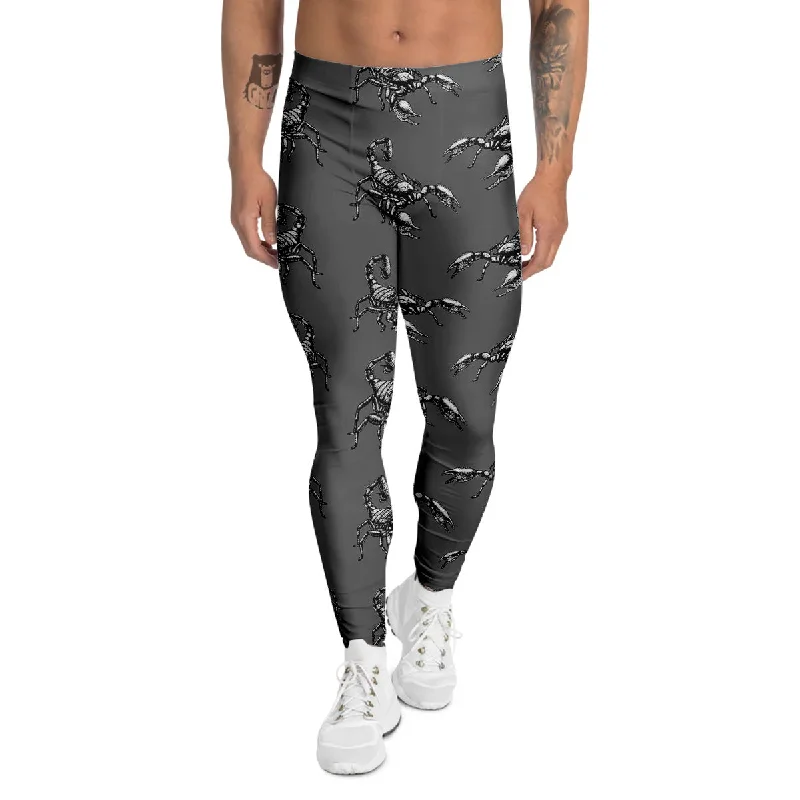 New Markdowns Grey Hand Drawn Scorpion Print Pattern Men's Leggings