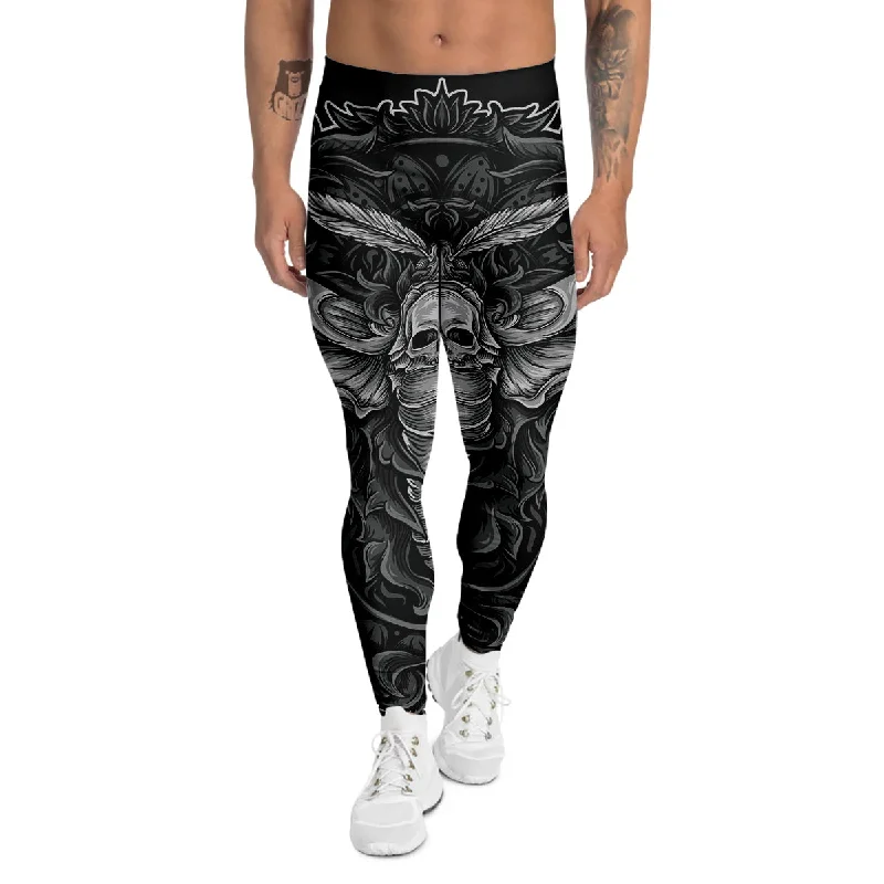 Massive Deals Grey Moth Skull Print Men's Leggings