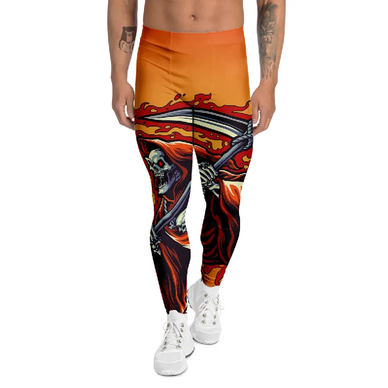 Major Savings Grim Reaper And Fire Print Men's Leggings