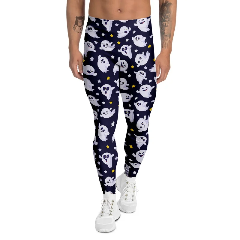 Discount Deals Halloween Cute Ghost Emoji Print Pattern Men's Leggings