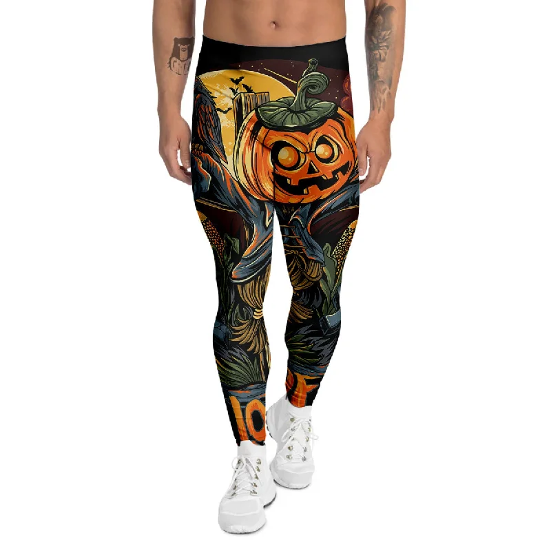 Act Fast Halloween Scarecrow Print Men's Leggings