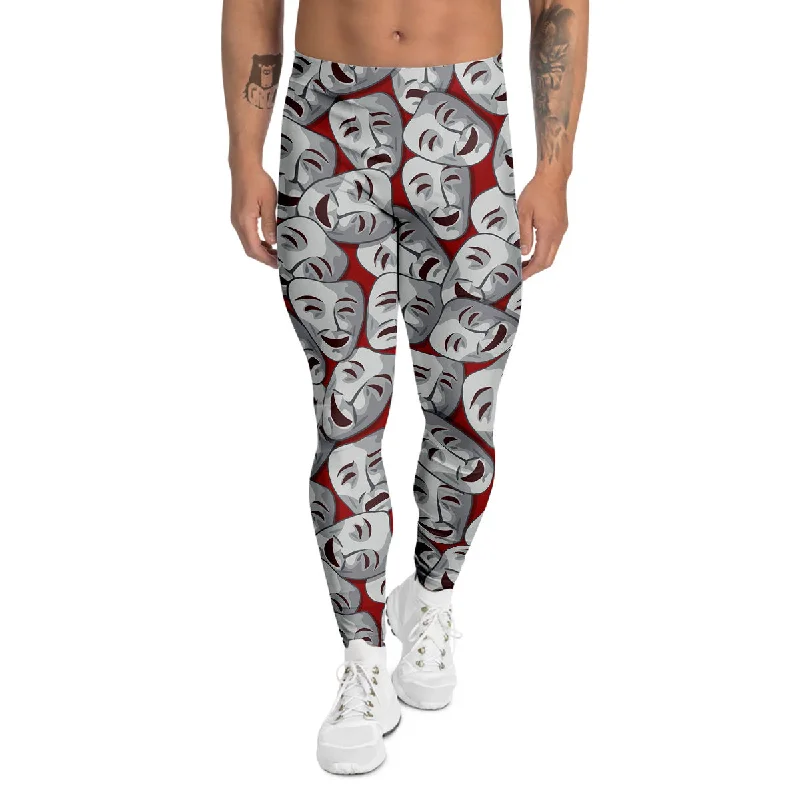 Final Sale Happy And Sad Theatrical Masks Print Pattern Men's Leggings