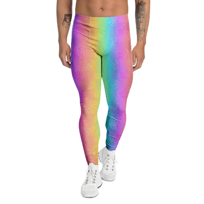Exclusive Offers Hearts Rainbow Leopard Print Pattern Men's Leggings