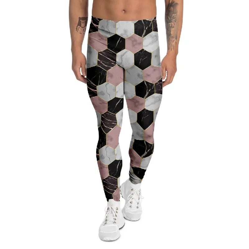 Deal of the Week Hexagon Marble White Pink And Black Print Men's Leggings