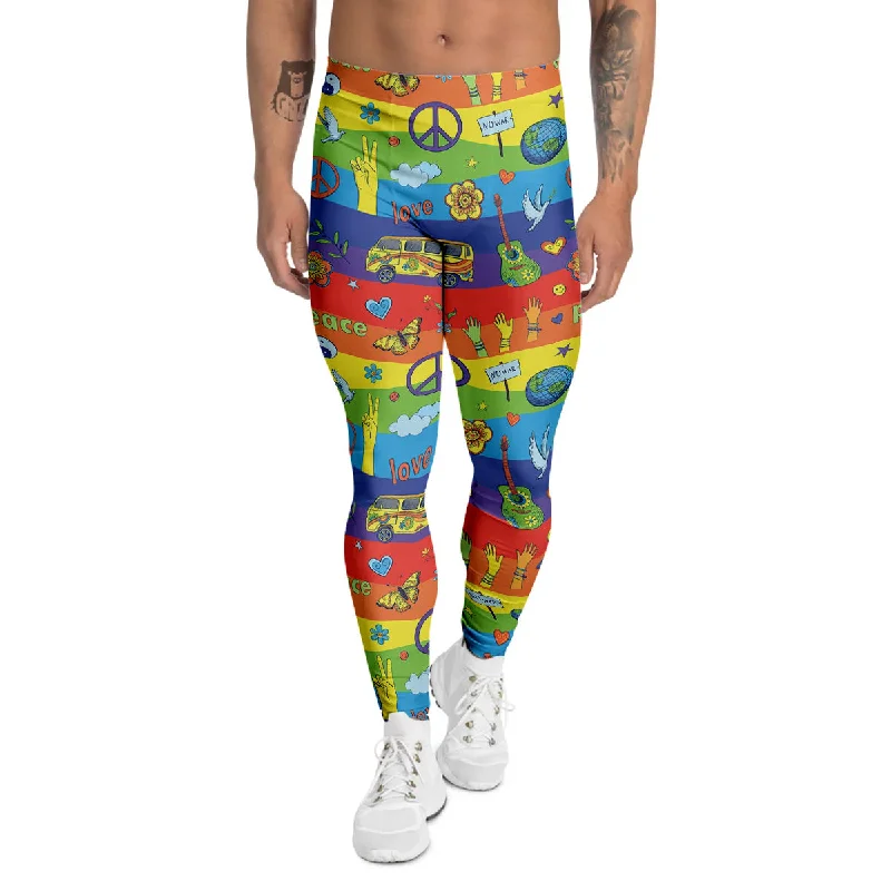 YEAR-End Clearance Hippie Drawing Psychedelic Wave Print Pattern Men's Leggings