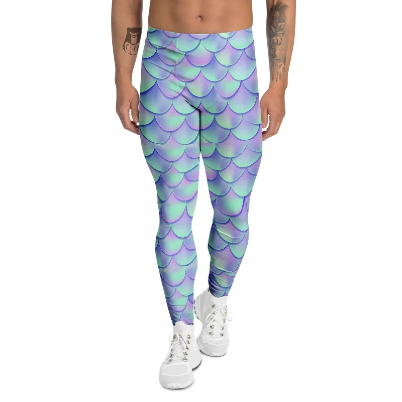 Shop and Save Holographic Mermaid Tail Print Pattern Men's Leggings