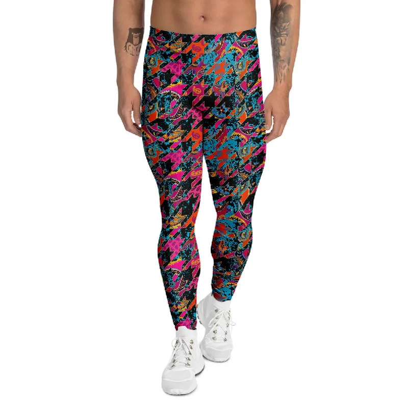 Now or Never Houndstooth Abstract And Paisley Print Pattern Men's Leggings