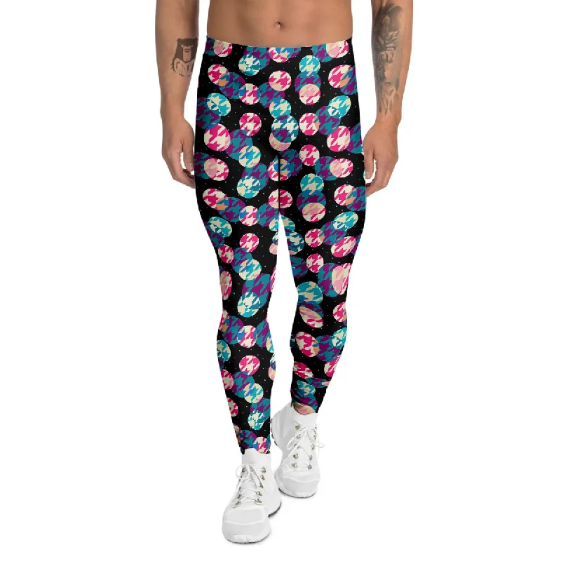 Midnight Madness Houndstooth And Classic Polka Dot Print Pattern Men's Leggings