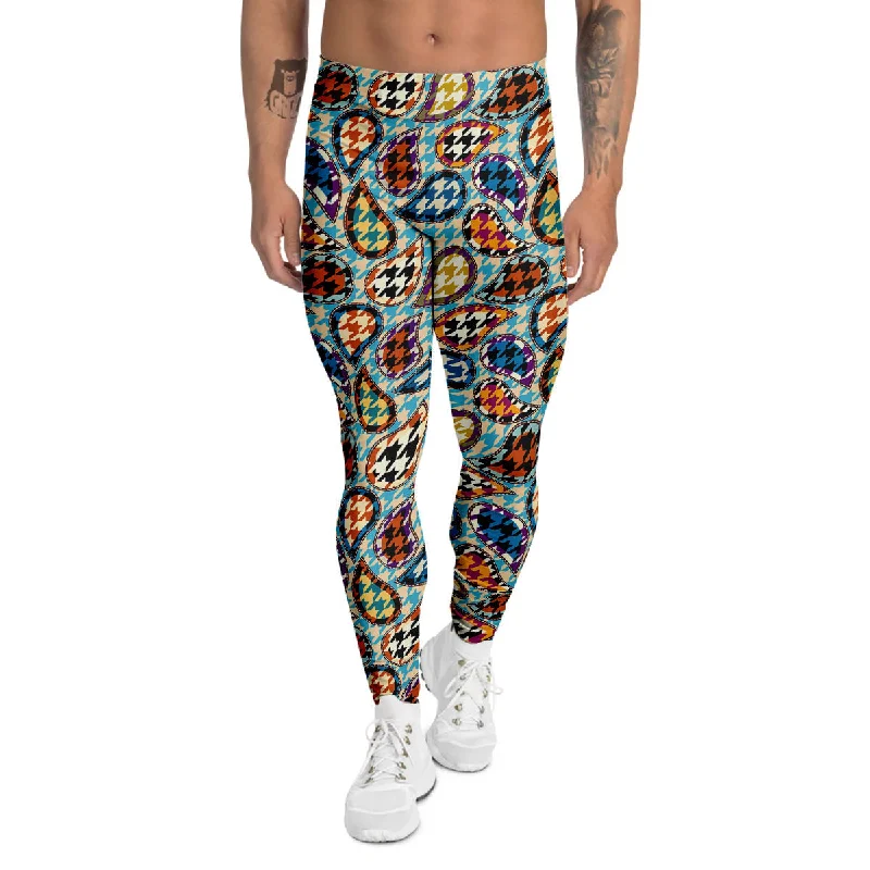 Instant Discount Houndstooth And Paisley Print Pattern Men's Leggings