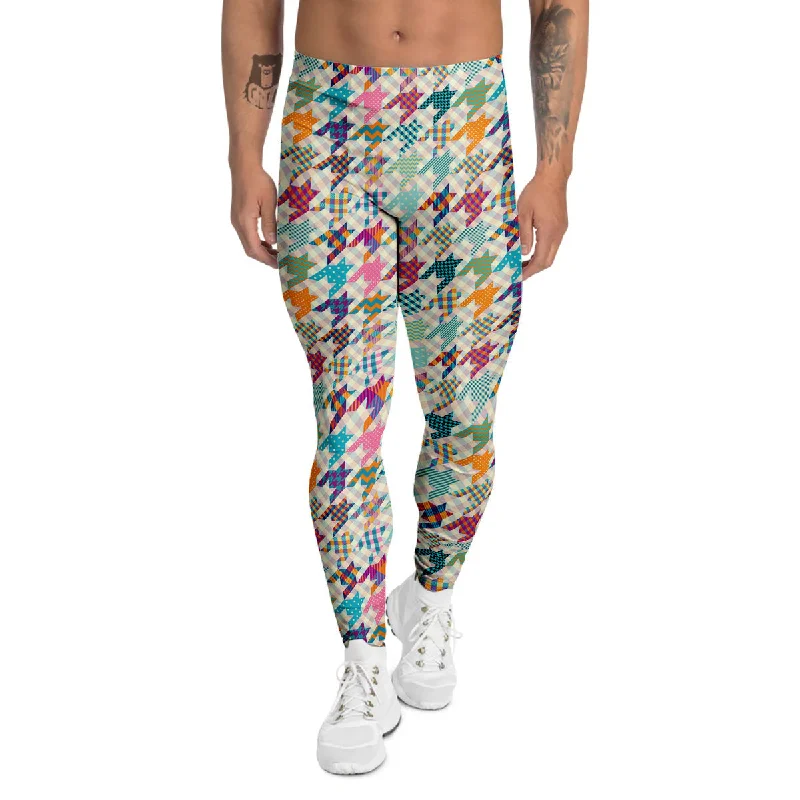 Lowest Price Houndstooth Colorful Plaid Print Pattern Men's Leggings