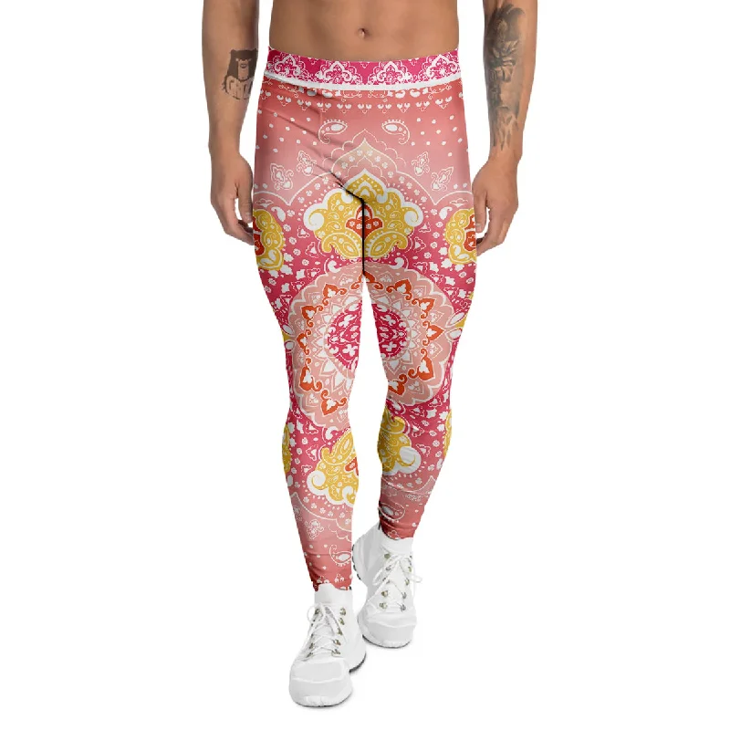 Savings Event Indian Paisley Bandana Pink Print Men's Leggings