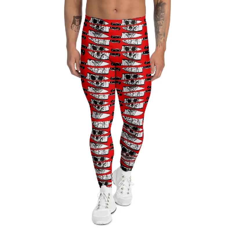 Price Blitz Knife And Skull Red Print Pattern Men's Leggings