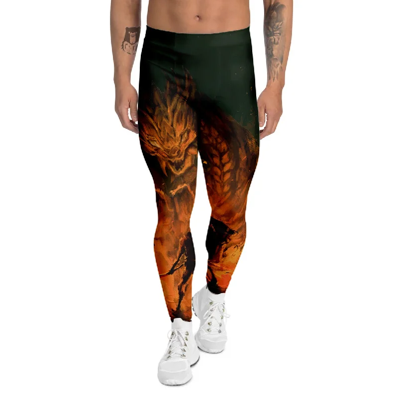 Special Buy Knight Fight With Dragon Print Men's Leggings