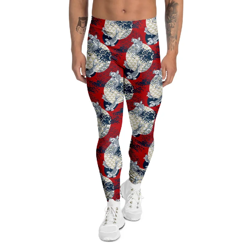 Grand Opening Sale Koi Fish Japanese Wave Print Pattern Men's Leggings