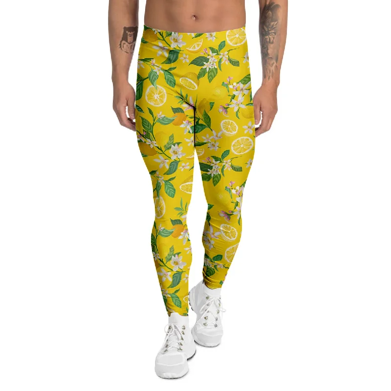 Referral Discount Lemon Yellow Topic Fruits Print Pattern Men's Leggings