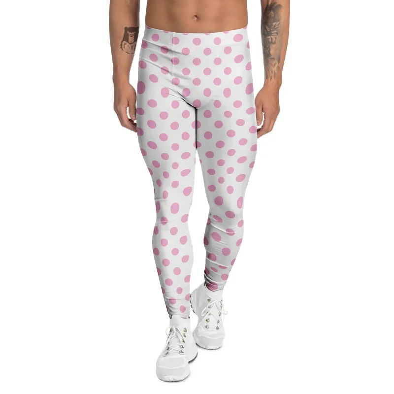 Get It Before It’s Gone Light Pink Dots And White Print Pattern Men's Leggings