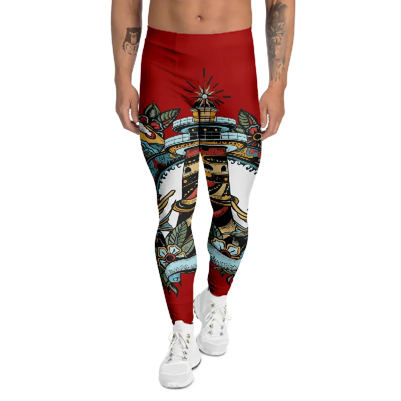 Don’t Miss Out Lighthouse Sea Adventure Tattoo Print Men's Leggings