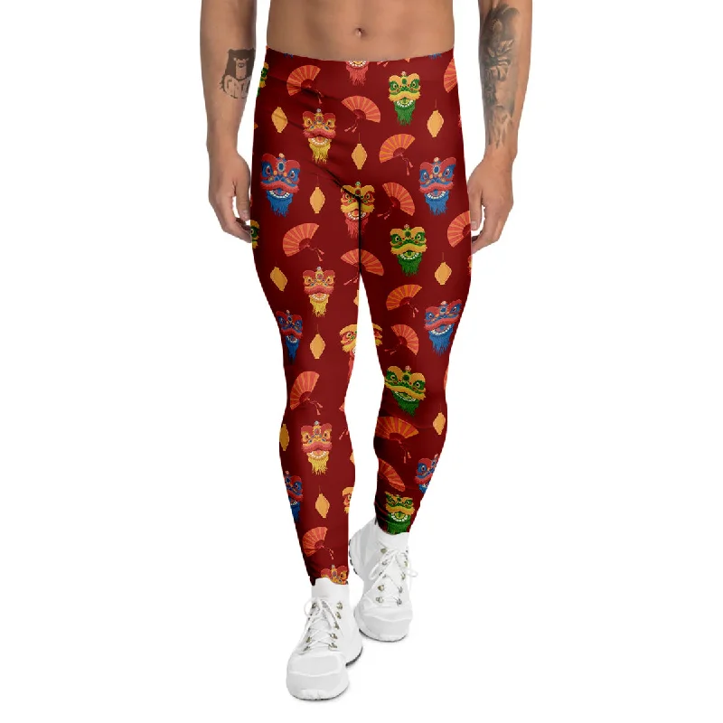 Limited Edition Lion Dance Chinese New Years Print Pattern Men's Leggings