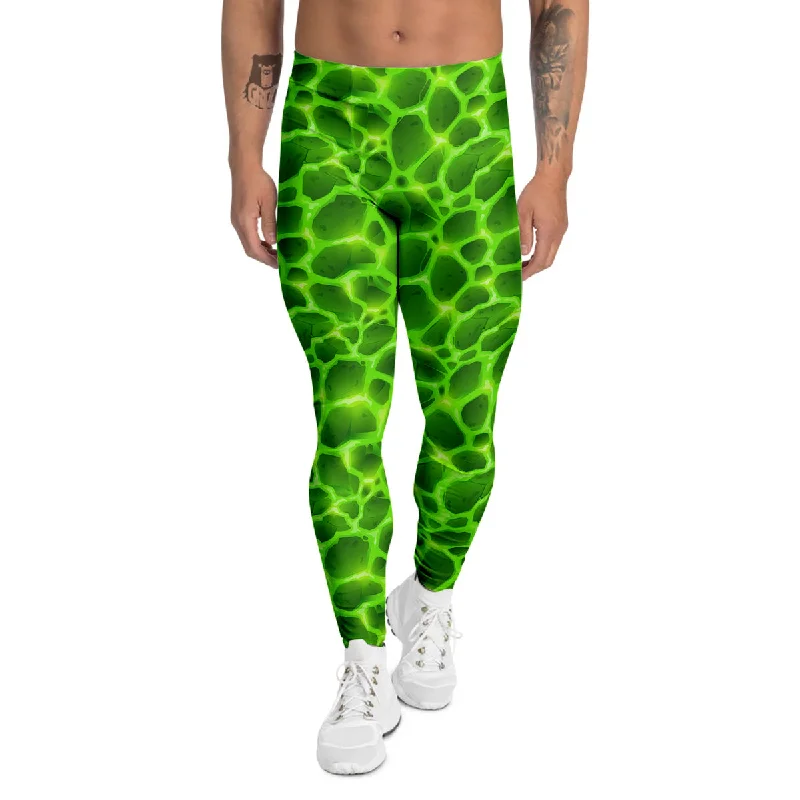 Doorbuster Deal Liquid Lava Green Neon Print Pattern Men's Leggings