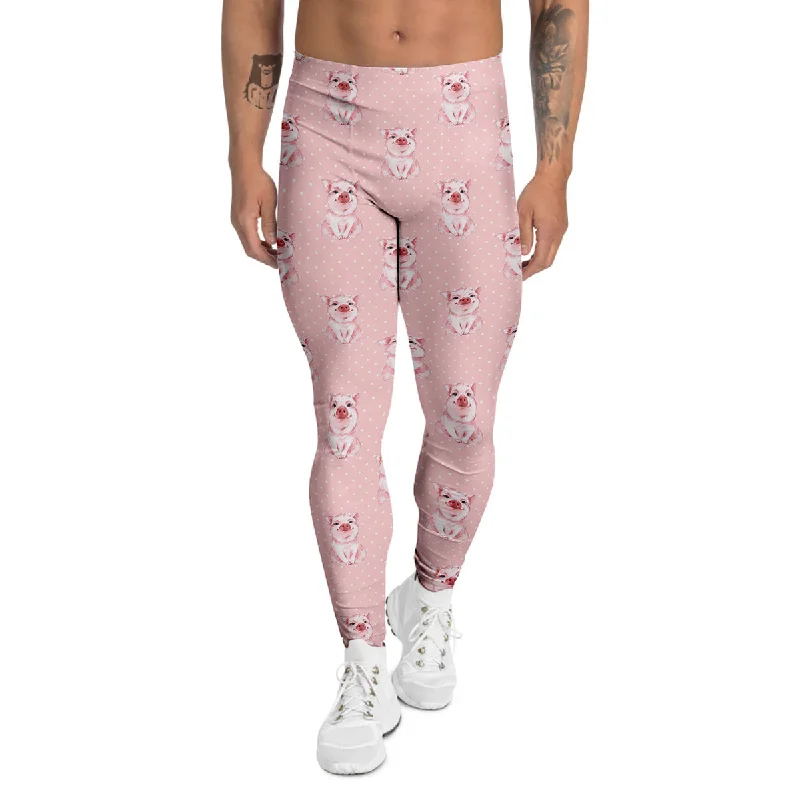 Flash Sale Little Pig And White Dots Print Pattern Men's Leggings