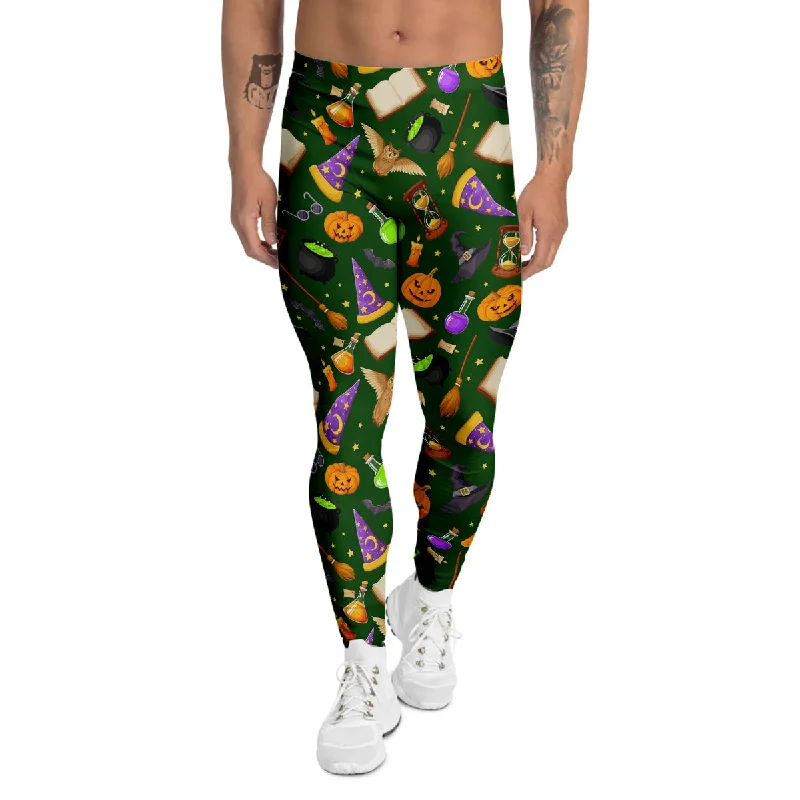 Clearance Sale Magical Symbols And Green Print Pattern Men's Leggings