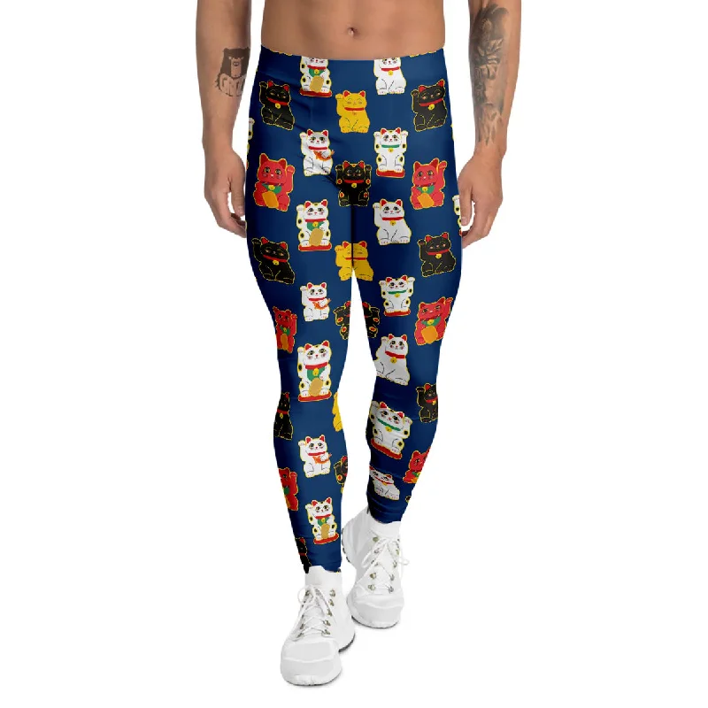 Super Sale Maneki Neko Colorful Print Pattern Men's Leggings