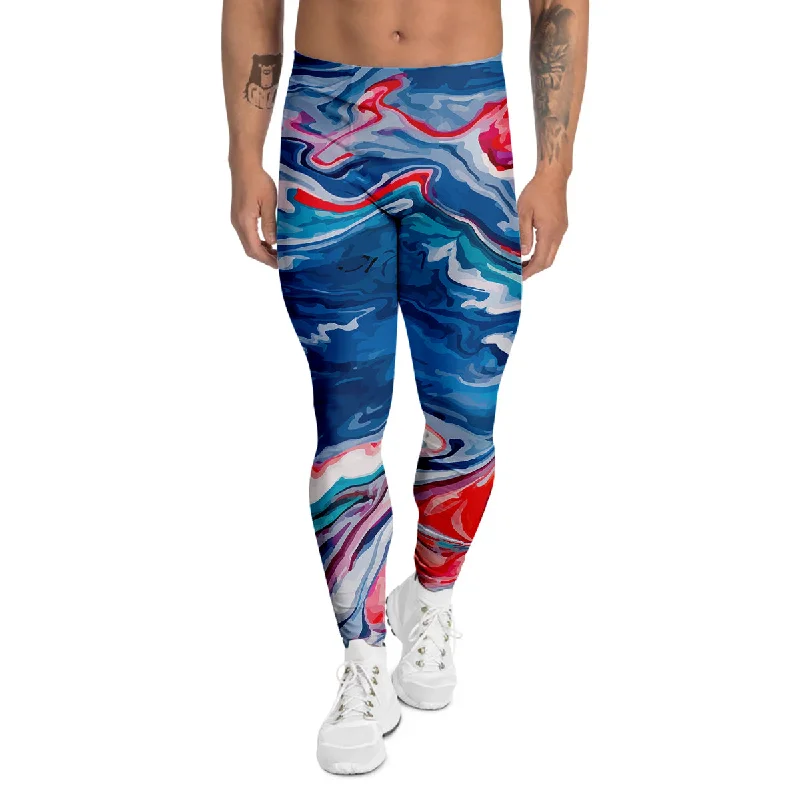 Savings Galore Marble Cartoon Texture Red Blue Print Men's Leggings