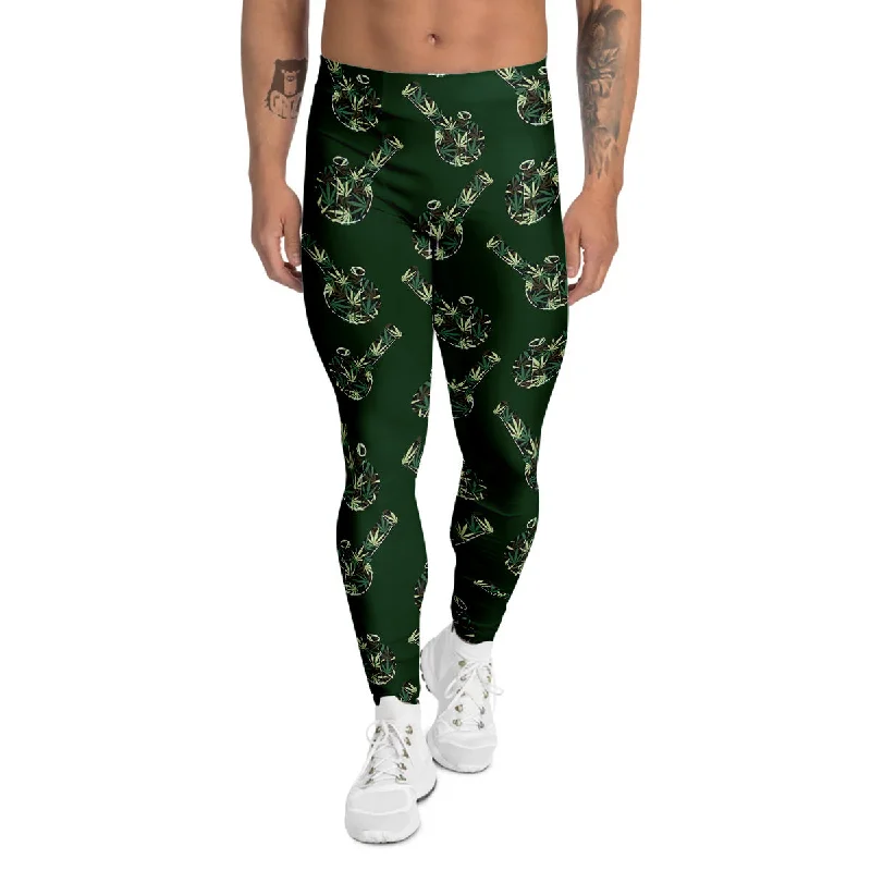 Instant Discount Marijuana Cannabis And Green Camo Print Pattern Men's Leggings