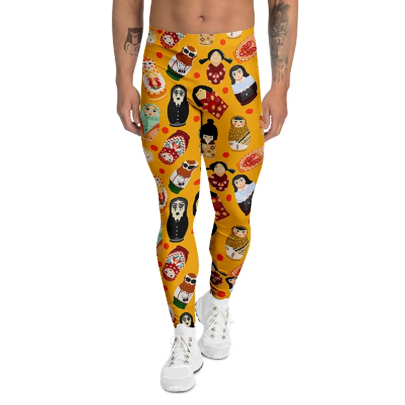 Great Deals Matryoshka Doll Yellow Print Pattern Men's Leggings