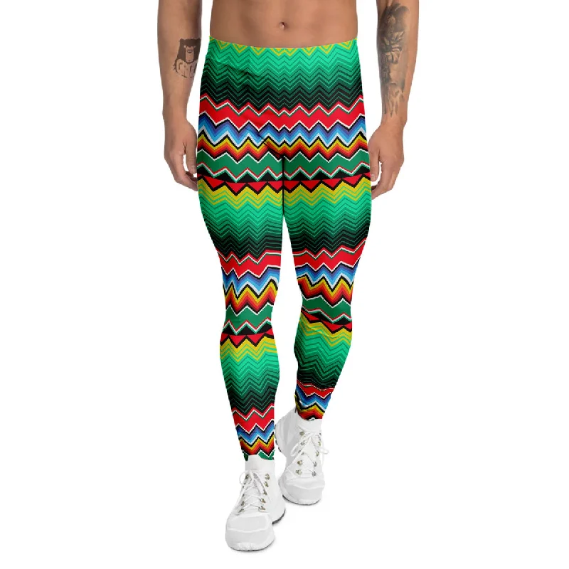 Crazy Deals Mexican Blanket Zigzag Colorful Print Men's Leggings