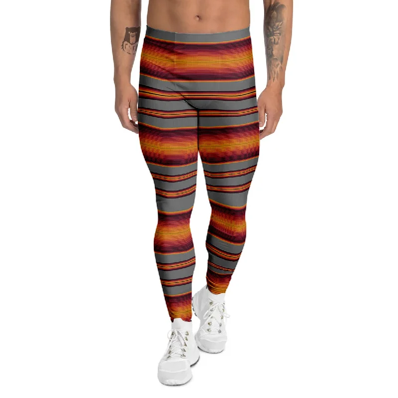 Best Bargains Mexican Serape Grey Orange Print Men's Leggings