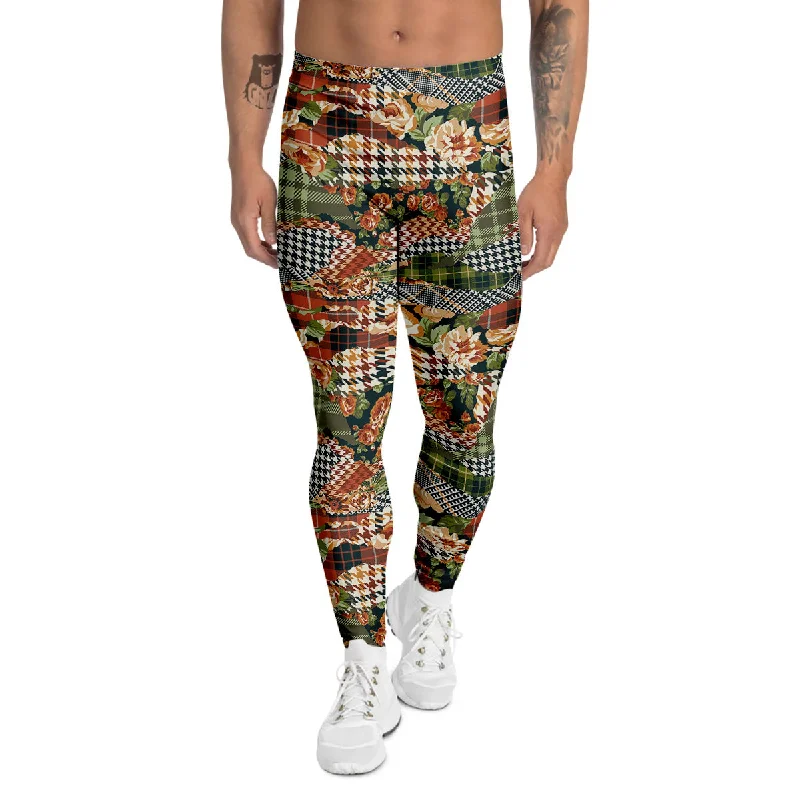 Final Sale Mix Houndstooth Tartan Print Pattern Men's Leggings