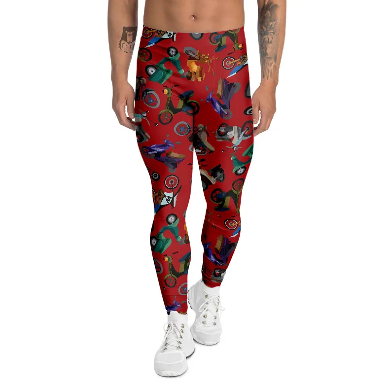 Weekend Deal Motorcycle And Red Print Pattern Men's Leggings