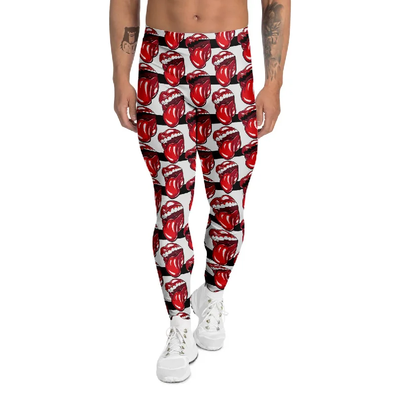 Today’s Deal Mouth And Tongue Stripe Print Pattern Men's Leggings