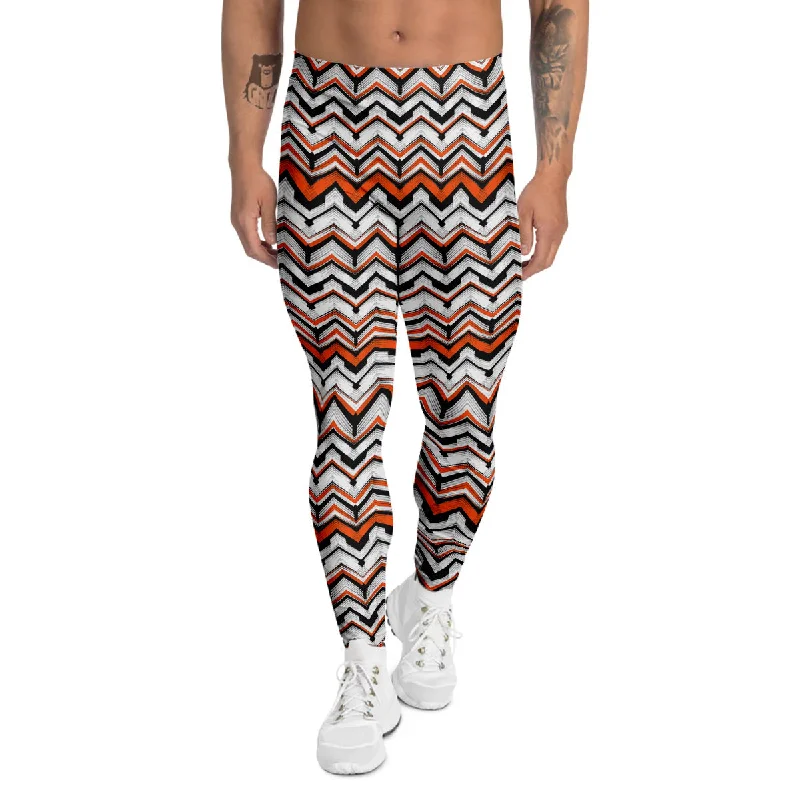 Super Sale Multicolor Hand Drawn Zigzag Print Men's Leggings