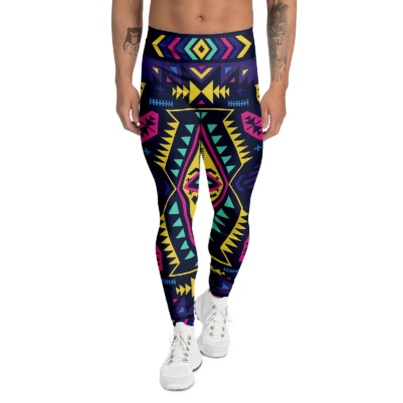 Special Discount Multicolor Tribal Navajo Geometric Print Men's Leggings
