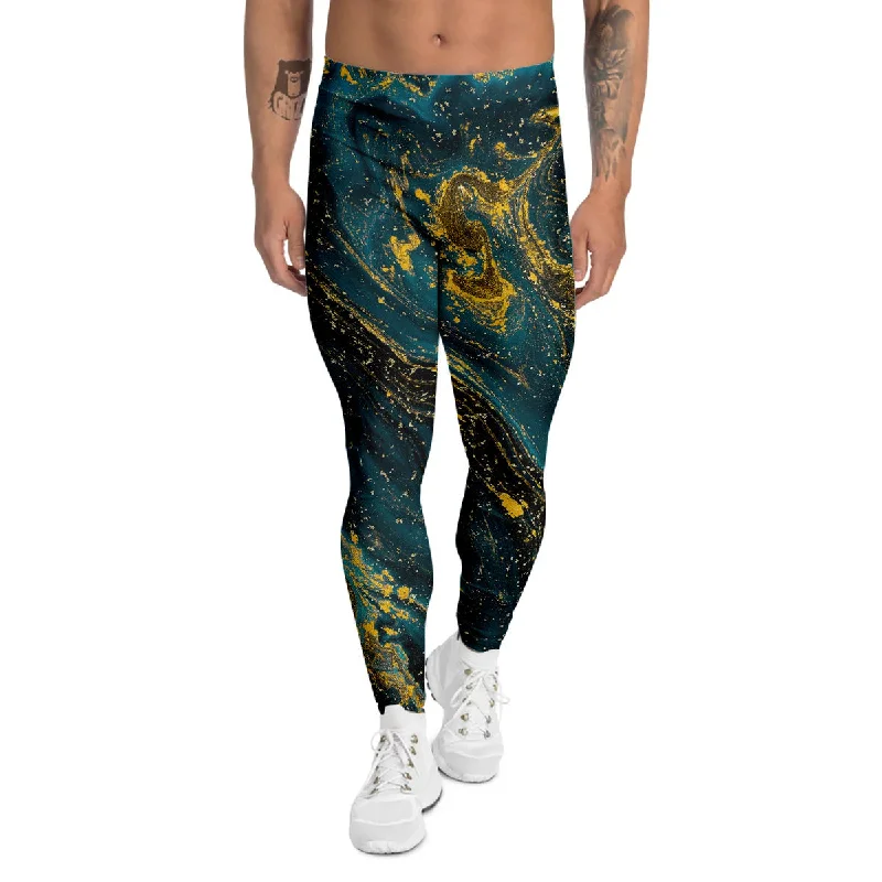 Great Deals Natural Luxury Blue And Gold Marble Print Men's Leggings