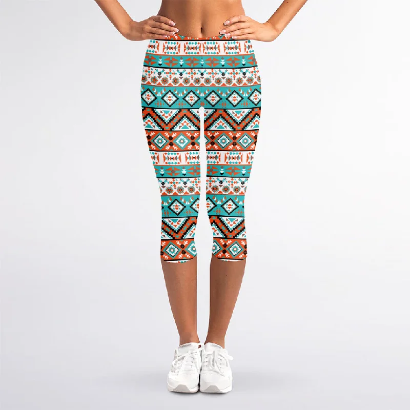 Deal Dash Navajo Geometric Pattern Print Women's Capri Leggings