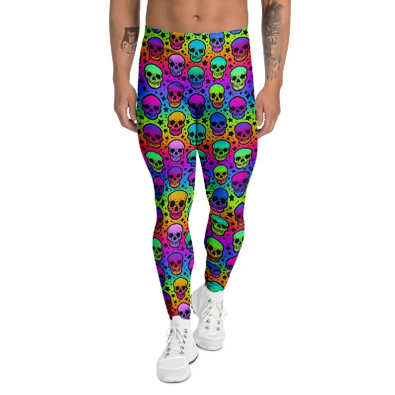 Fantastic Offers Neon Bright Human Skulls Print Pattern Men's Leggings