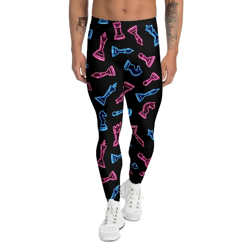 Epic Deals Neon Chess Pieces Print Pattern Men's Leggings
