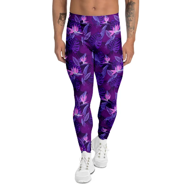 Savings Event Neon Tropical Foliage And Leave Print Pattern Men's Leggings