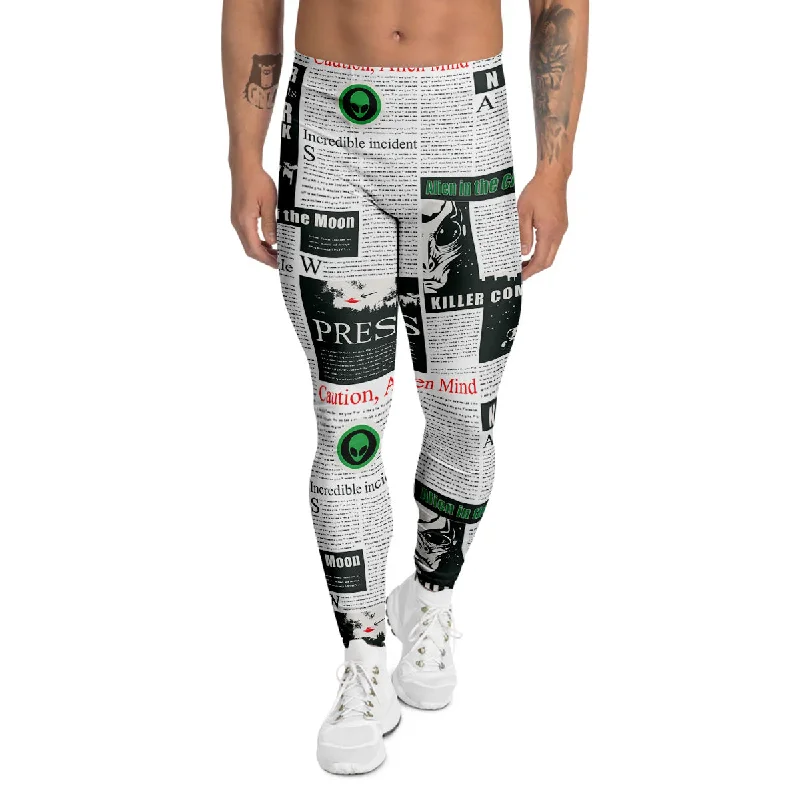 Closeout Sale Newspaper Headlines Alien Print Pattern Men's Leggings