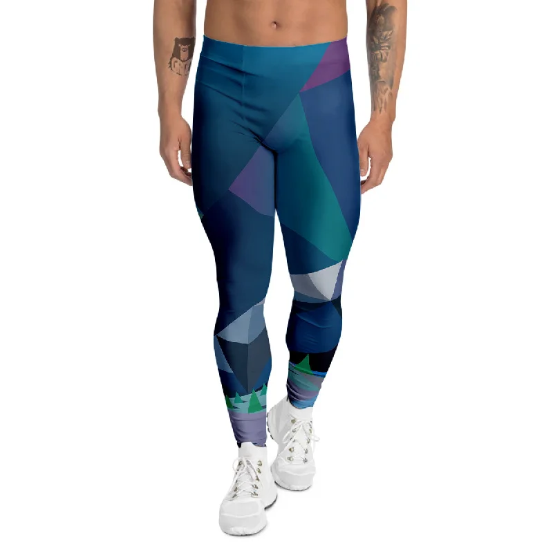 Warehouse Sale Northern Lights Geometric Polygonal Print Men's Leggings