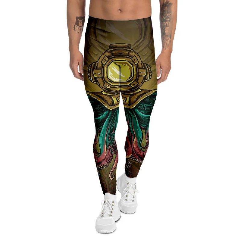 Markdown Madness Octopus And Diving Helmet Print Men's Leggings