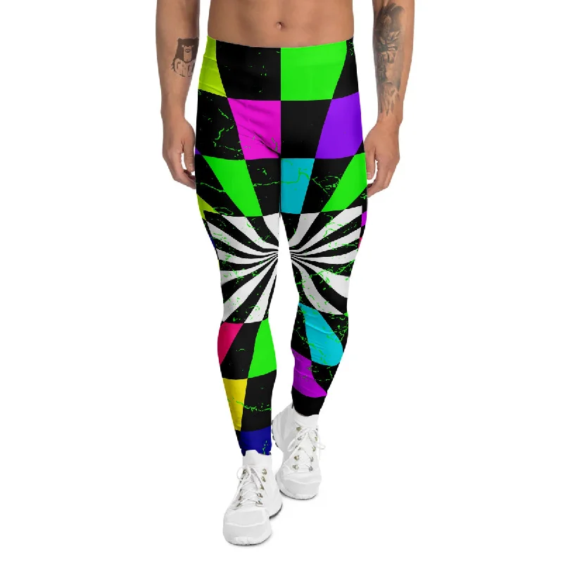 Instant Savings Optical Illusion Neon Abstract Print Men's Leggings
