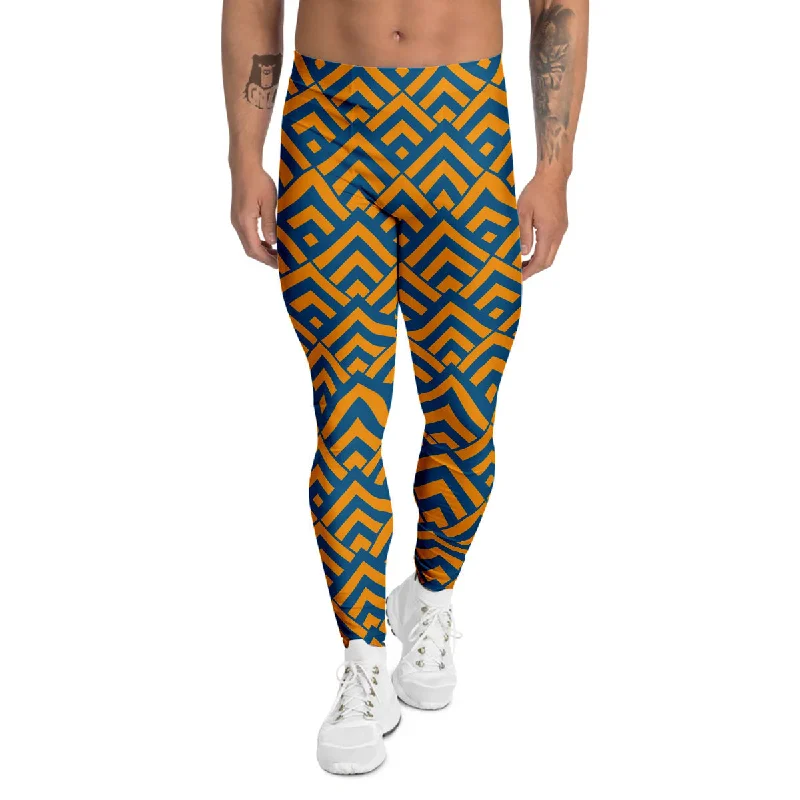 Season Finale Sale Orange And Blue Chevrons Print Pattern Men's Leggings