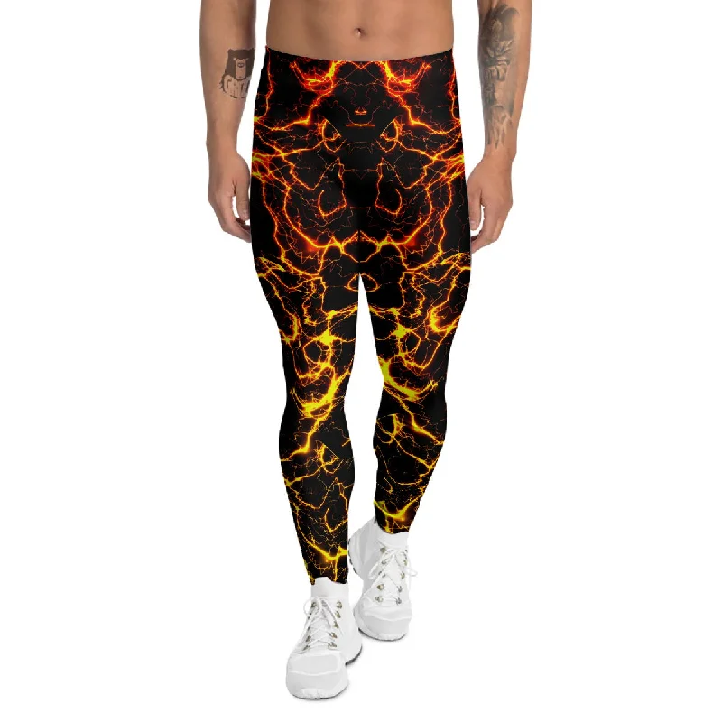 Anniversary Sale Orange And Gold Lightning Print Men's Leggings